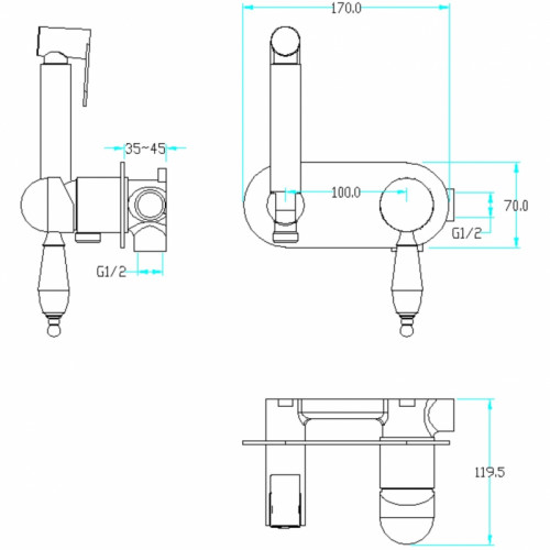 Гигиенический душ со смесителем Boheme Brillante 426 Хром латунь на стену