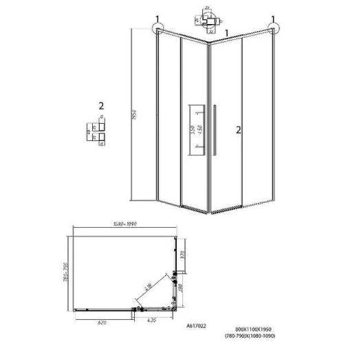 Душевой уголок Grossman Galaxy 110x70 L 300.K33.01.80R11L.10.02 профиль Хром стекло шиншилла