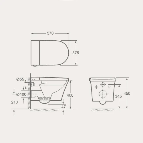 Унитаз биде Uni-Flow Mi-smart CH1048ZR-A подвесной цвет Белый с сиденьем Микролифт