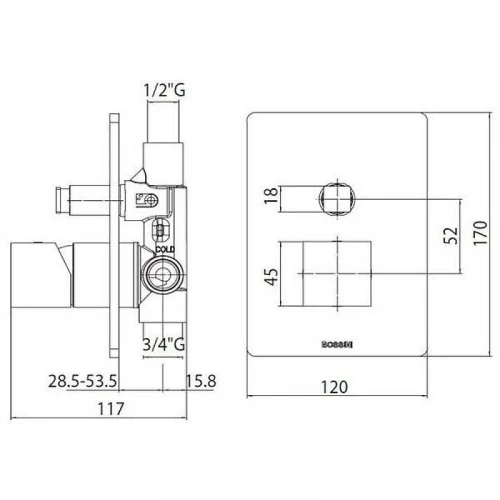 Смеситель для душа Bossini Cube Z00063.073 Черный матовый латунь встраиваемый