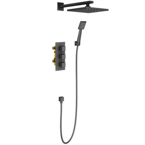 Душевая система Timo Tetra-Thermo SX-0179/03SM с термостатом Черный латунь встраиваемый