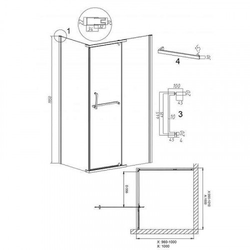 Душевой уголок Grossman Pragma 100x100 L 120.K33.03.1010.10.02 профиль Хром стекло шиншилла
