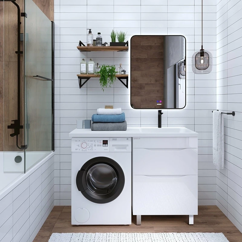 Раковина Grossman Madera Камилла 120 R 1101017 с местом под стиральную машину Белая искусственный камень (литьевой мрамор) с местом под стиральную машину, подвесная, полувстраиваемая