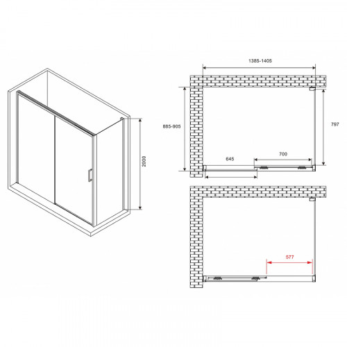 Душевой уголок Abber Komfort 140x90 AG93140-S92 профиль Хром стекло прозрачное