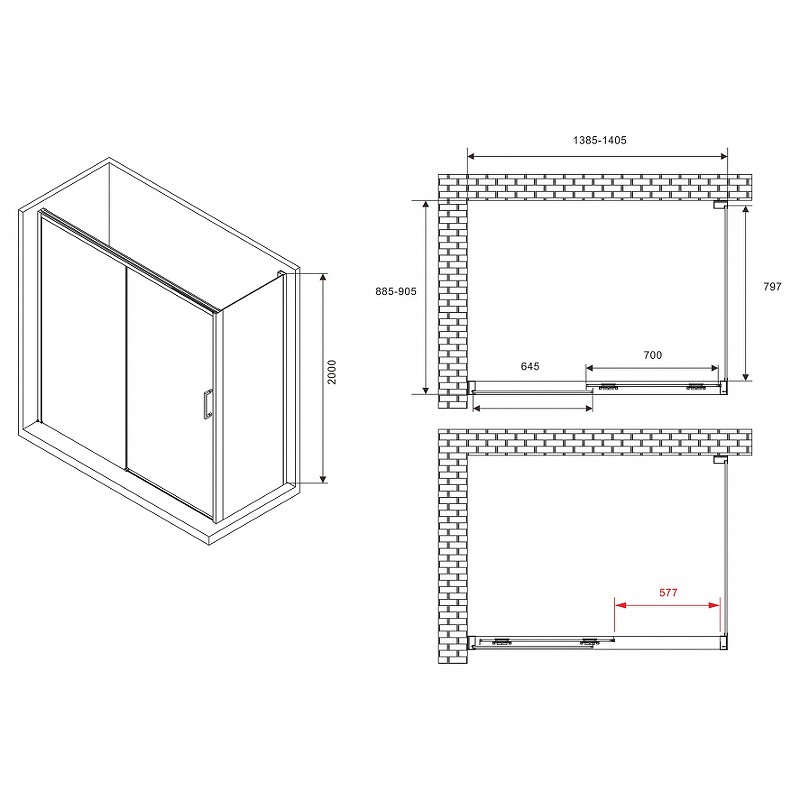 Душевой уголок Abber Komfort 140x90 AG93140-S92 профиль Хром стекло прозрачное