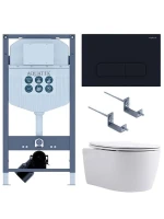 Комплект унитаза с инсталляцией Aquatek Set Aquatek Европа cmp017/023 цвет Белый с сиденьем Микролифт и клавишей смыва цвет Черный матовый