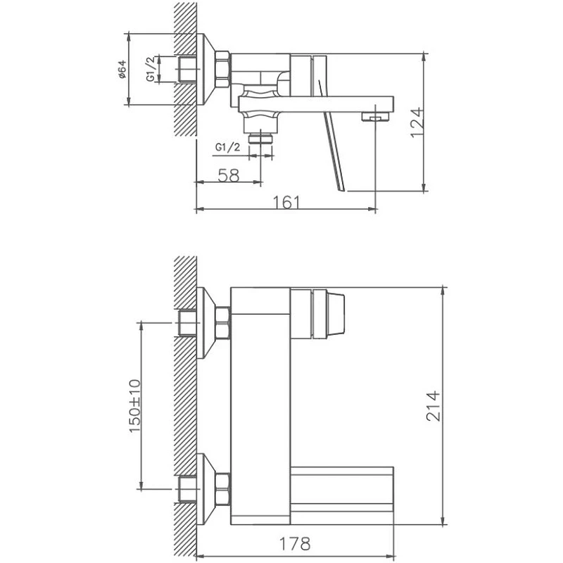 Смеситель для ванны Haiba HB60572 Хром на стену