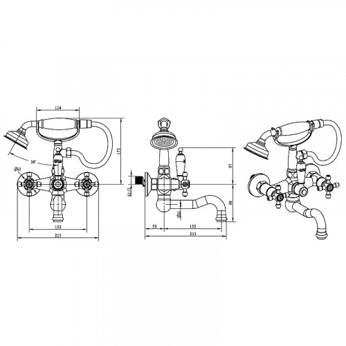 Смеситель для ванны Boheme Flora 273-FL Хром латунь на стену
