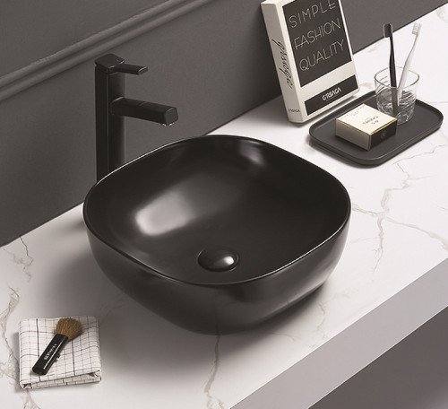 Раковина-чаша CeramaLux 41 78107МВ Черная матовая фаянс накладная