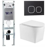 Комплект унитаза с инсталляцией WeltWasser AMBERG 350 ST + NESENBACH 004 GL-WT + AMBERG RD-BL 10000008914 цвет Белый глянцевый с сиденьем Микролифт и клавишей смыва цвет Черный