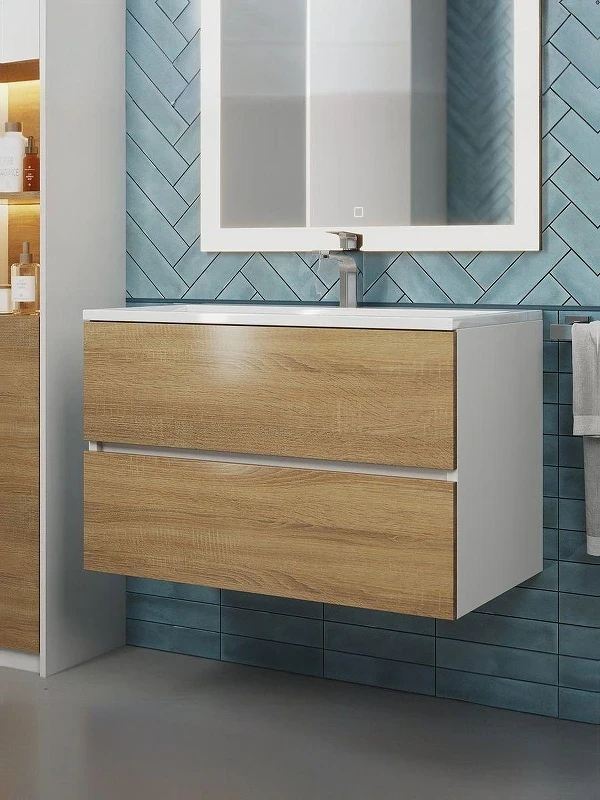 Тумба под раковину Uperwood Barsa 80 293020532 подвесная цвет Белый матовый Дуб сонома
