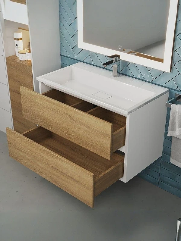 Тумба под раковину Uperwood Barsa 80 293020532 подвесная цвет Белый матовый Дуб сонома
