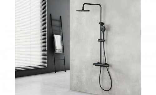 Душевая система Lemark Bronx LM3770BL с термостатом Черная латунь на стену
