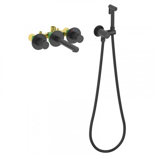 Смеситель для раковины Timo Saona 2383/03SM с термостатом с гигиеническим душем цвет Черный матовый