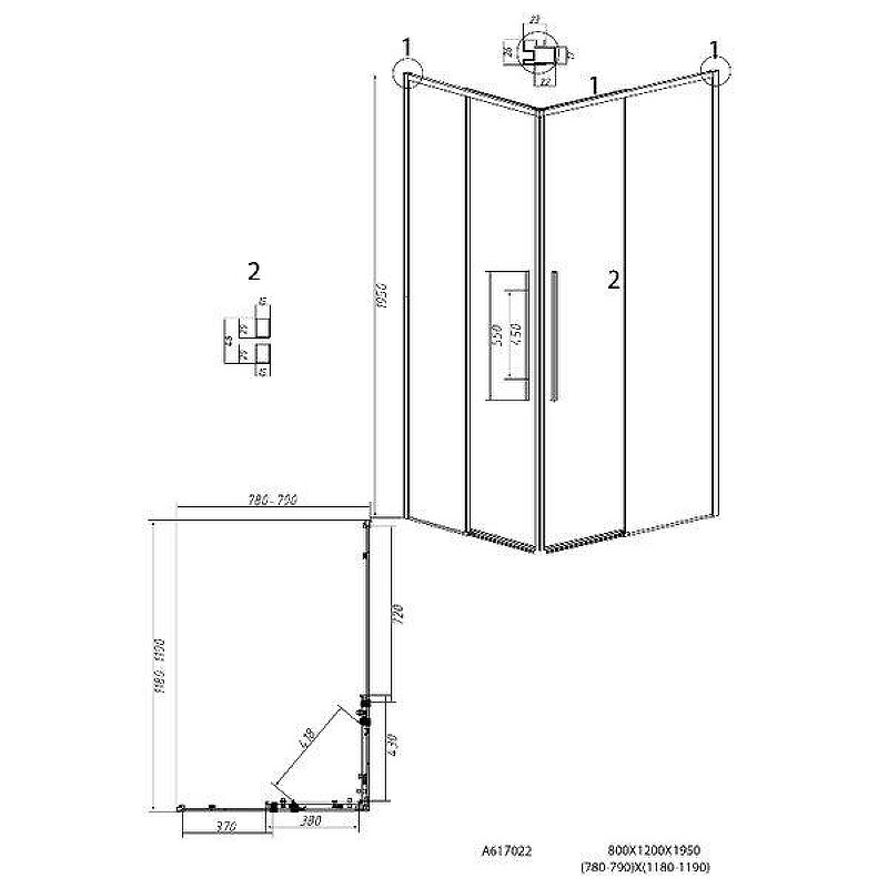 Душевой уголок Grossman Galaxy 120x80 R 300.K33.01.12R80L.21.02 профиль Черный матовый стекло шиншилла