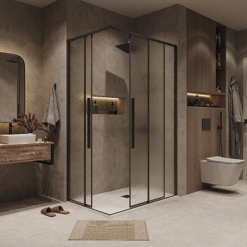 Душевой уголок Grossman Galaxy 120x80 R 300.K33.01.12R80L.21.02 профиль Черный матовый стекло шиншилла