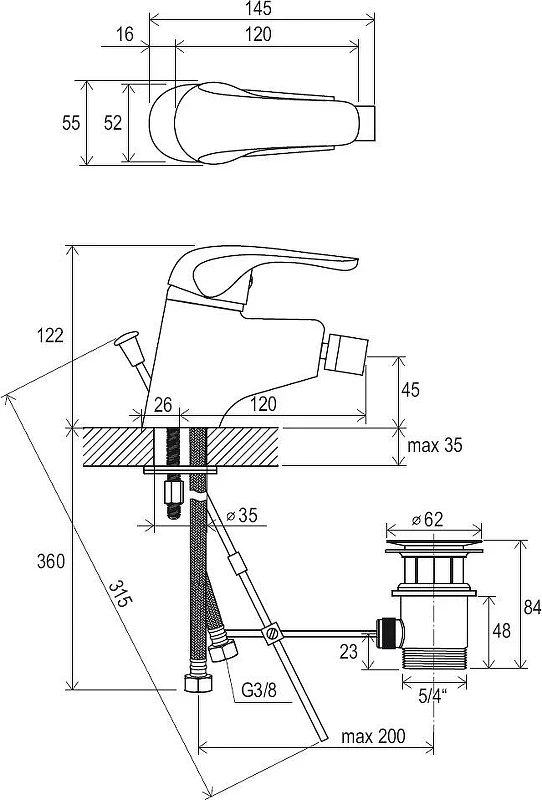 Смеситель для биде Ravak Rosa RS 055.00 X070013 Хром латунь