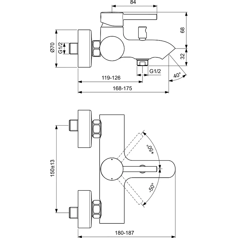 Смеситель для ванны Ideal Standard Ceraline BC199AA Хром латунь на стену
