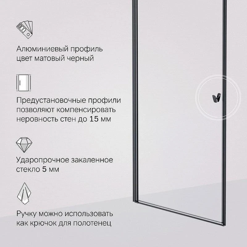 Душевая дверь AM.PM Sunny 90 W87G-90-1P-BT профиль Черный матовый стекло прозрачное