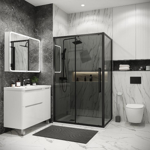Душевой уголок Grossman Cosmo 130х80 120.K33.02.1380.21.10 профиль Черный матовый стекло тонированное
