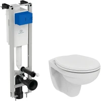 Комплект унитаза с инсталляцией Ideal Standard Prosys Eco Frame Eurovit W660101 с сиденьем Микролифт фарфор подвесной
