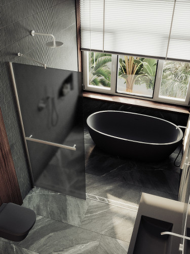 Душевая перегородка Maybah Glass MGD-736-5ш 890x1950 в широком профиле Хром матовый стекло графитовое матовое