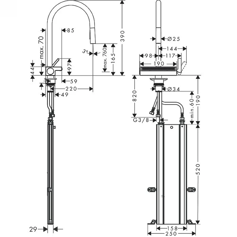 Смеситель для кухни Hansgrohe Aquno Select M81 73831000 Хром латунь