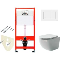 Комплект унитаза Ceramicanova Forma CN3009 с инсталляцией Tece Base 9400413 с сиденьем Микролифт и Белой клавишей смыва фарфор подвесной