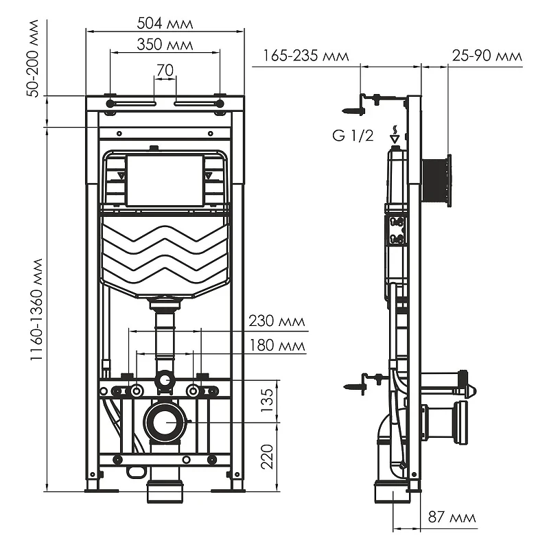 Инсталляция WasserKRAFT Alme 15TLT.010.ME.WH01 для унитаза с Белой клавишей смыва нержавеющая сталь