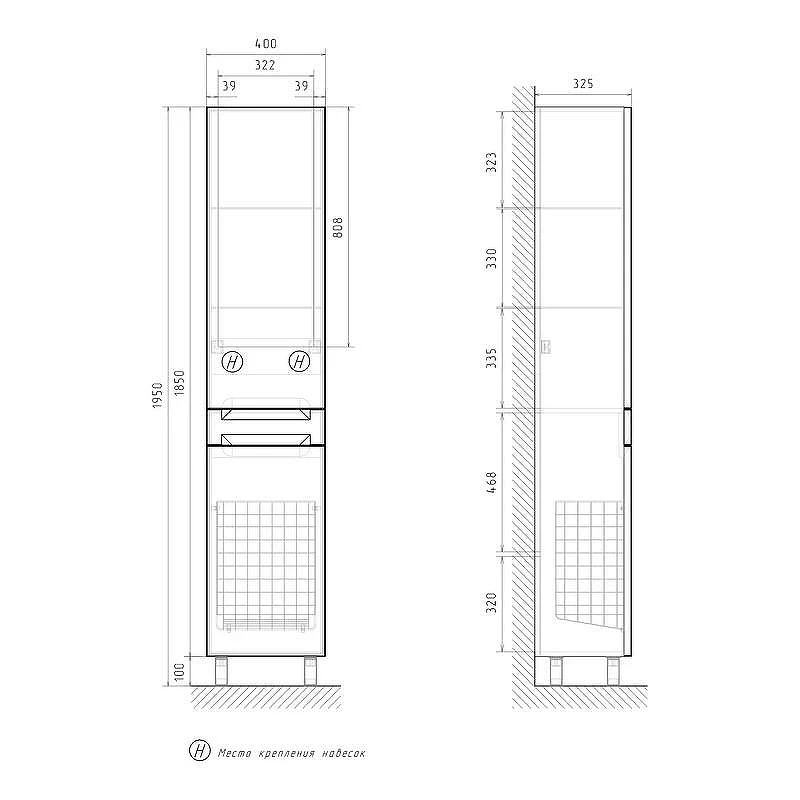 Шкаф пенал Equil Corner 40 pnCRNR40.KZ-06 с бельевой корзиной цвет Белый