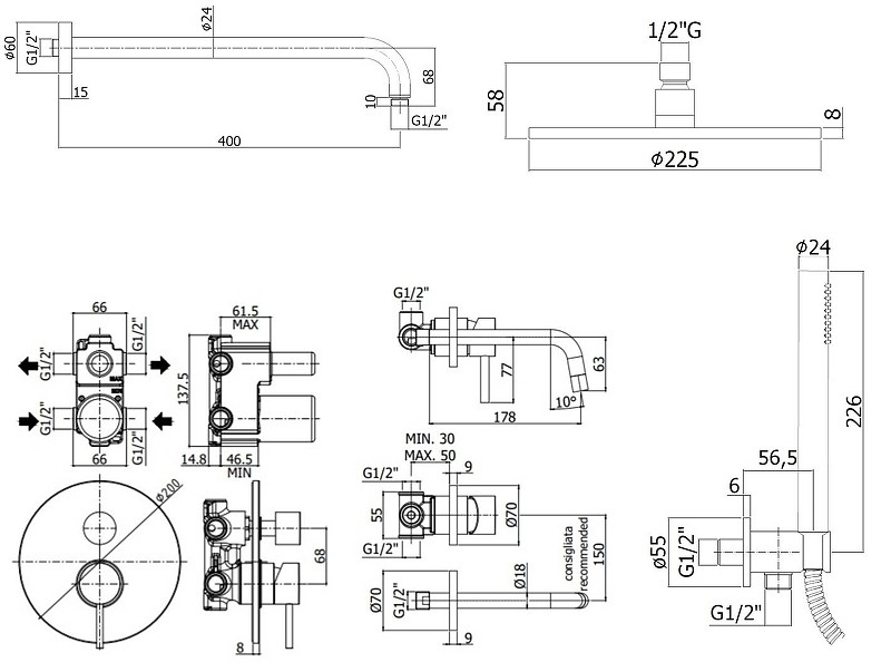 Комплект смесителей Paffoni Light KITLIG018NO006 Черный матовый латунь