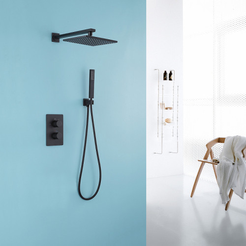 Душевая система Abber Insel AF8051B с термостатом Черная матовая латунь встраиваемый