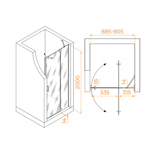 Душевая дверь RGW Hotel HO-014 90 350601409-11 профиль Хром стекло прозрачное