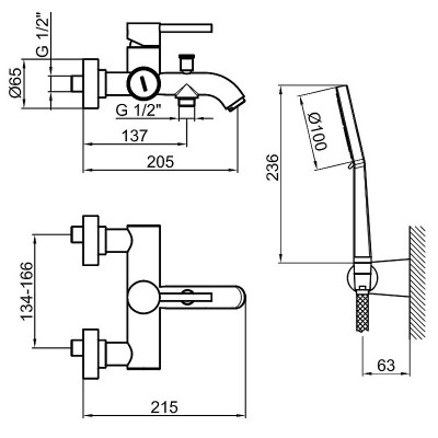 Смеситель для ванны Webert Elio EL850101560 Черный матовый латунь на стену