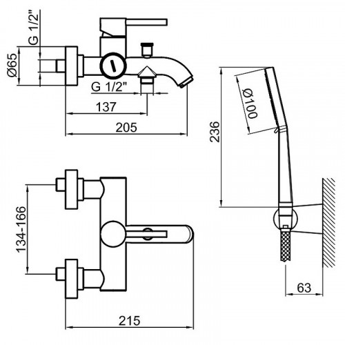 Смеситель для ванны Webert Elio EL850101560 Черный матовый латунь на стену