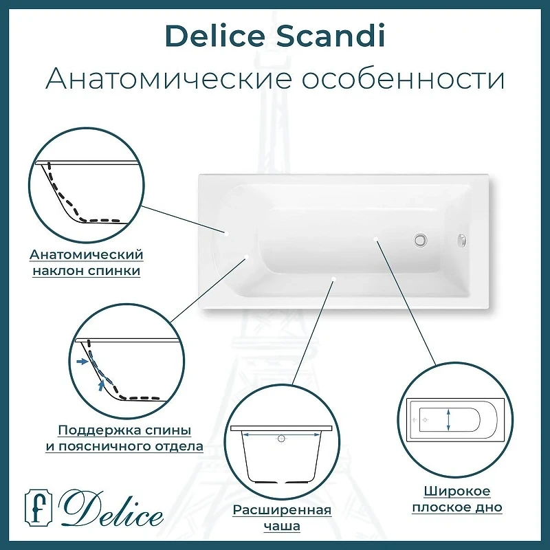Ванна из искусственного камня Delice Scandi 180х75 DLR330030-G цвет Белый
