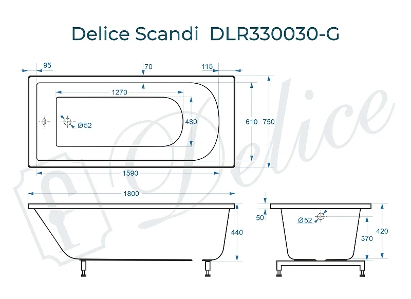 Ванна из искусственного камня Delice Scandi 180х75 DLR330030-G цвет Белый