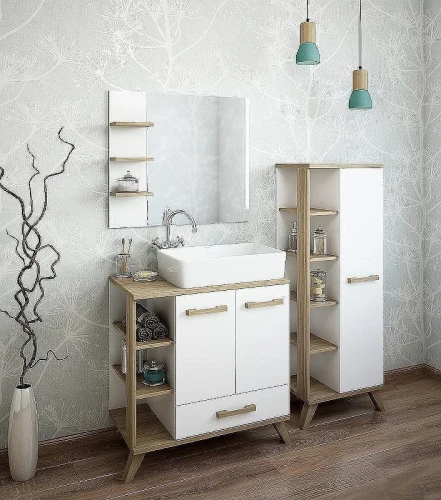Тумба с раковиной Sanflor Ингрид 80 С12474 Белая Вяз швейцарский