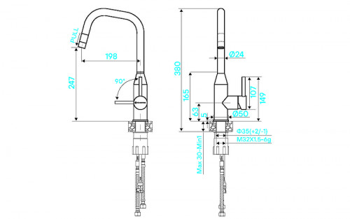Смеситель для кухни KUCHENSTERN FILA-S 411SS40 цвет Нержавеющая сталь