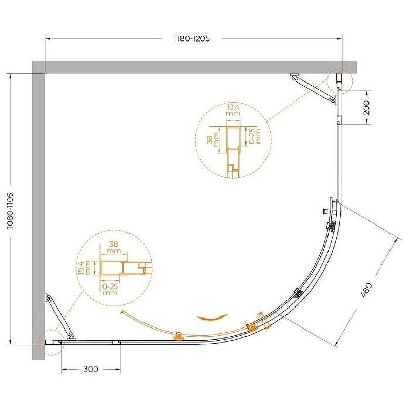 Душевой уголок Cezares Molveno 120x110 MOLVENO-RH-11-120/110-C-GM-IV профиль Оружейная сталь стекло прозрачное