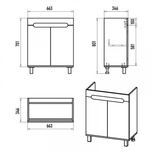 Тумба с раковиной Misty Сканди 70 УТ000023177 Белая Дуб крафт золотой Антрацит