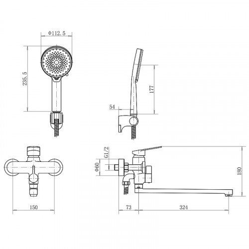 Смеситель для ванны Fashun A2288 универсальный цвет Хром