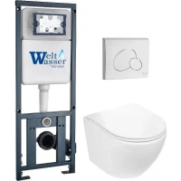 Комплект унитаза с инсталляцией WeltWasser MARBERG 410 + MERZBACH 043 GL-WT + MAR 410 RD GL-WT 10000011309 цвет Белый глянцевый с сиденьем Микролифт и клавишей смыва цвет Белый глянцевый