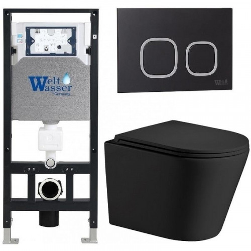 Комплект унитаза с инсталляцией WeltWasser AMBERG 506 + SALZBACH 043 MT-BL + AMBERG RD-BL 10000011537 цвет Черный матовый с сиденьем Микролифт и клавишей смыва цвет Черный