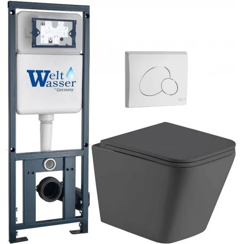 Комплект унитаза с инсталляцией WeltWasser MARBERG 410 + GELBACH 043 MT-GR + MAR 410 RD GL-WT 10000012036 цвет Белый глянцевый с сиденьем Микролифт и клавишей смыва цвет Белый глянцевый