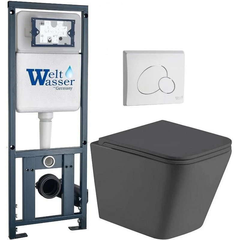 Комплект унитаза с инсталляцией WeltWasser MARBERG 410 + GELBACH 043 MT-GR + MAR 410 RD GL-WT 10000012036 цвет Белый глянцевый с сиденьем Микролифт и клавишей смыва цвет Белый глянцевый