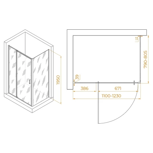 Душевой уголок RGW Passage 110x80 350807818-14 профиль цвет Черный стекло прозрачное