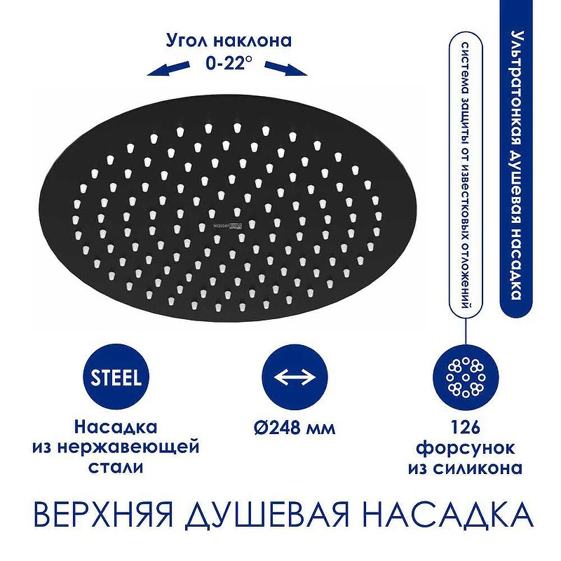 Душевая система WasserKRAFT A288.258.217.BM Thermo с термостатом Черная матовая латунь на стену