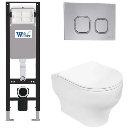 Комплект унитаза с инсталляцией WeltWasser AMBERG 350 + ERLENBACH 004 GL-WT + AMBERG RD-CR 10000012290 цвет Белый глянцевый с сиденьем Микролифт и клавишей смыва цвет Хром