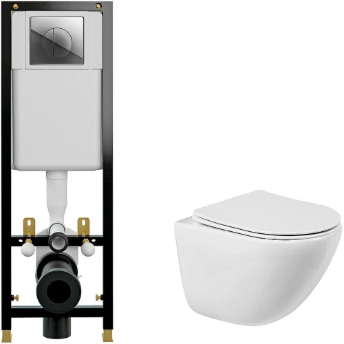 Комплект унитаза BelBagno Amanda BB051CHR+BB051SC с инсталляцией Cersanit Black 35 S-IN-BLACK-Cg-w с сиденьем Микролифт и клавишей смыва Хром фаянс подвесной